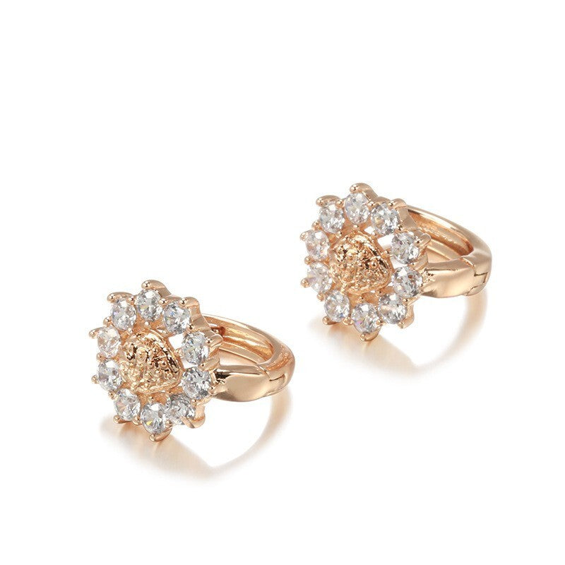Luxus Ohrringe Creole Blume Zirkonia Kristall 585 Rosegold überzogen Geschenk D9
