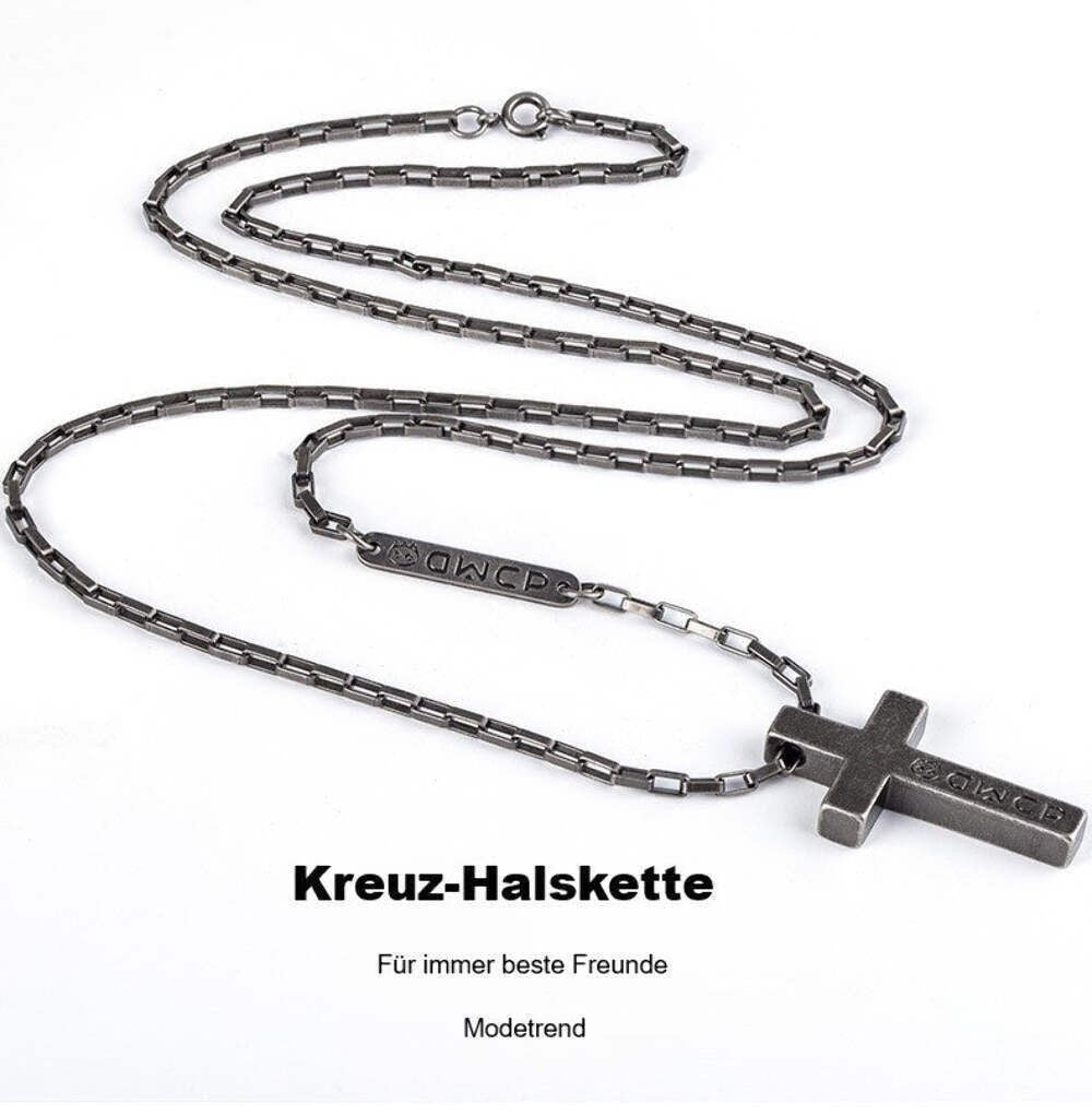 Titanstahl Kreuz Halskette in Retro - Silber Farbe13