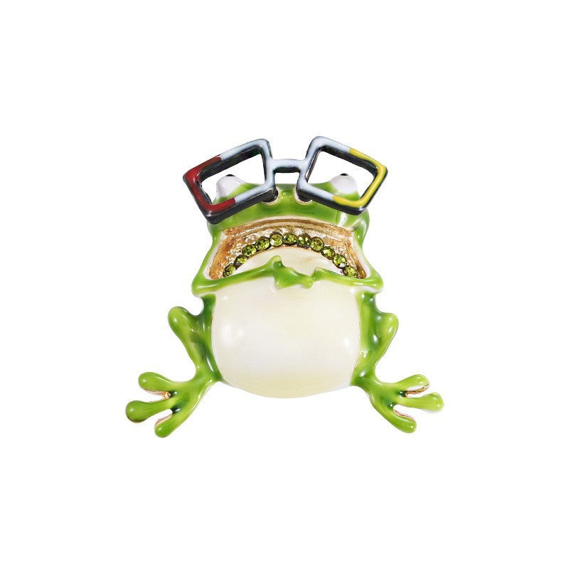 Niedliche Brosche mit öltropfendem Frosch und Brille, CartoonBrosche aus Legier8