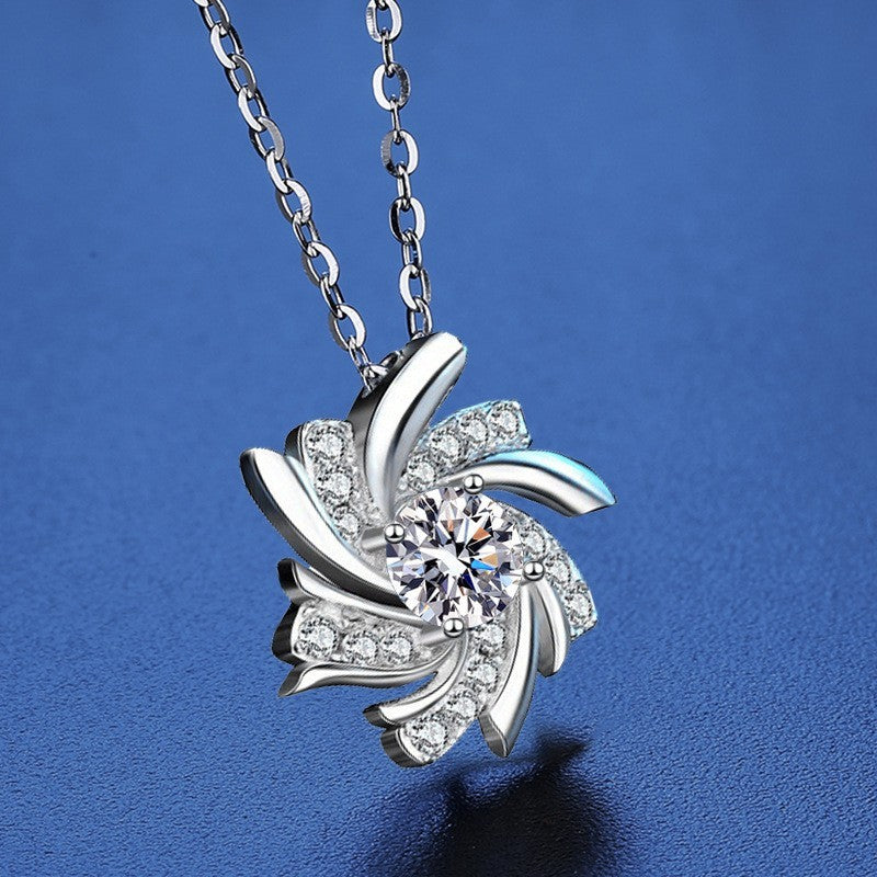 Damen 925S Silber Halskette 50 Punkte [Zirkon]Anhänger Form einer Windmühle au0