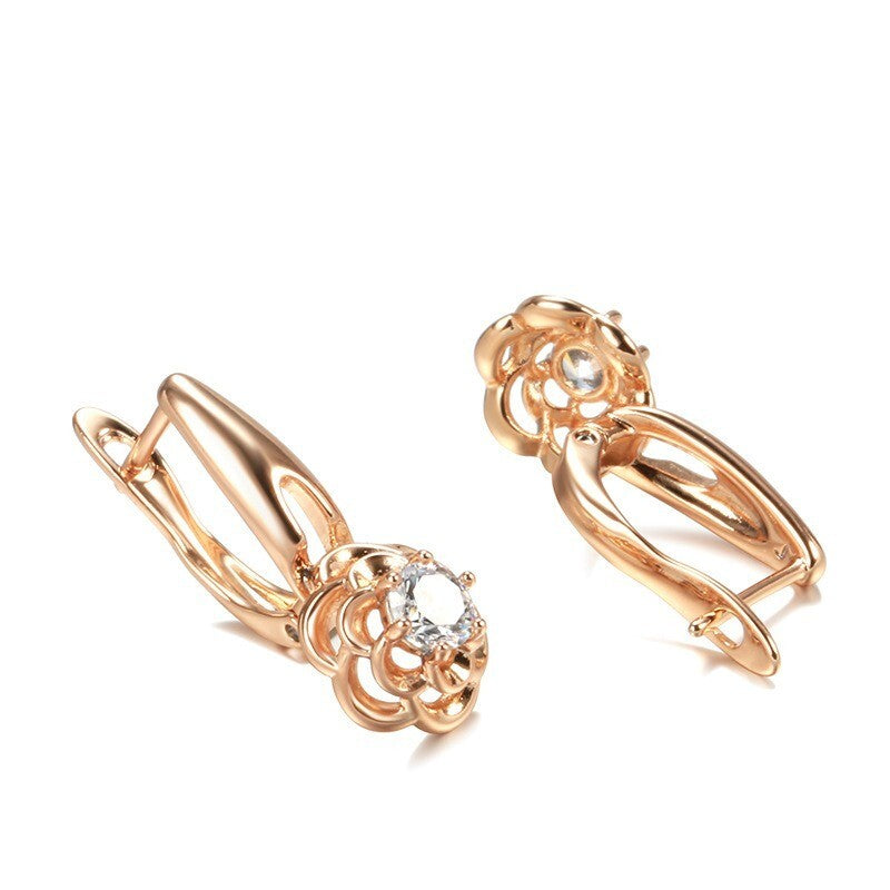 Luxus Damen Ohrringe Blumen 585 Roségold Walzgold Weißer Zirkon Design6