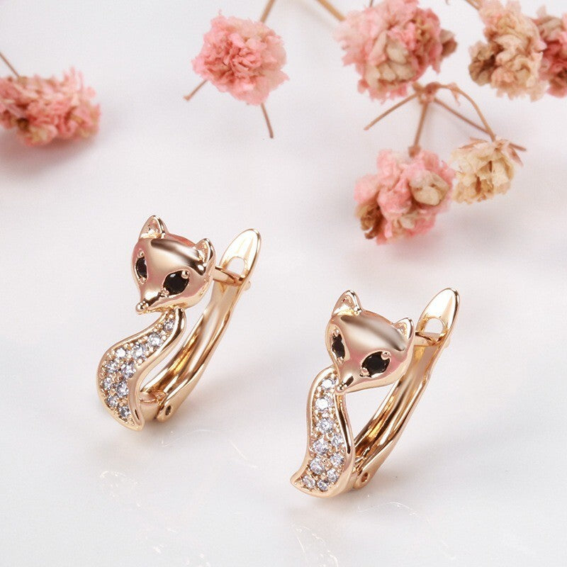 Luxus Damen Fuchs Ohrringe 585 Rosé Gold überzogen Weiß CZ für Damen Geschenk5