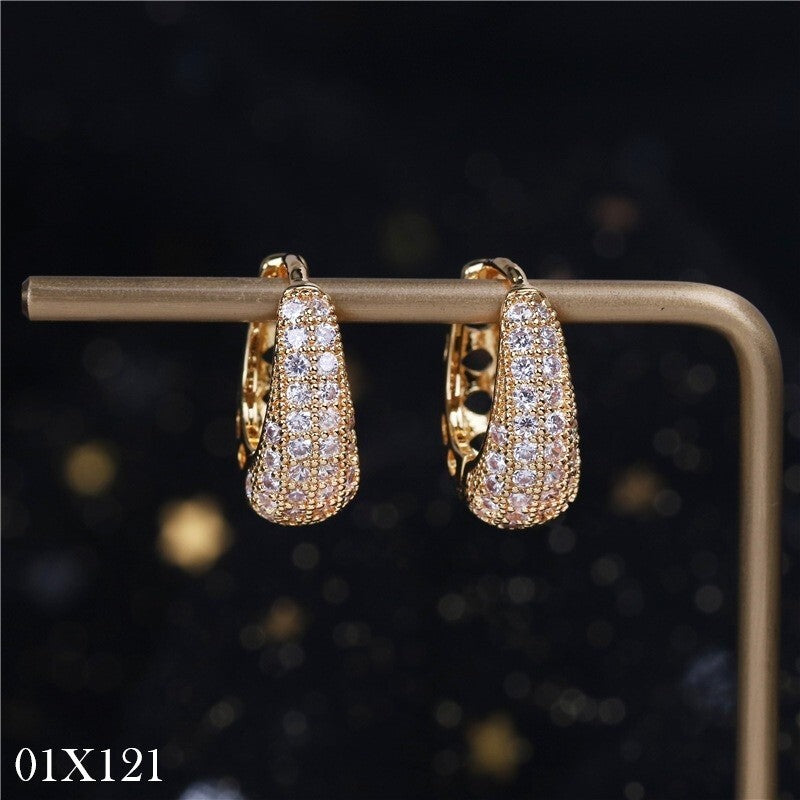 Luxus Damen Ohrringe Creolen Zirkon Galvanisierung mit Echtgold Gold Farbe0
