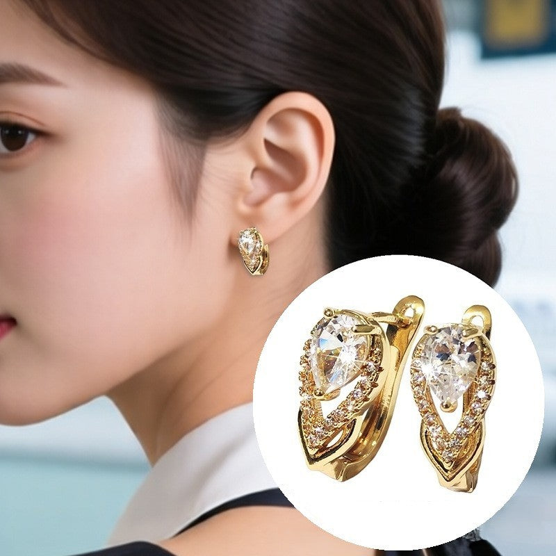 Minimalistische Damen Ohrringe Gold Farbe exquisite, tropfenförmige ZirkonOhrri0