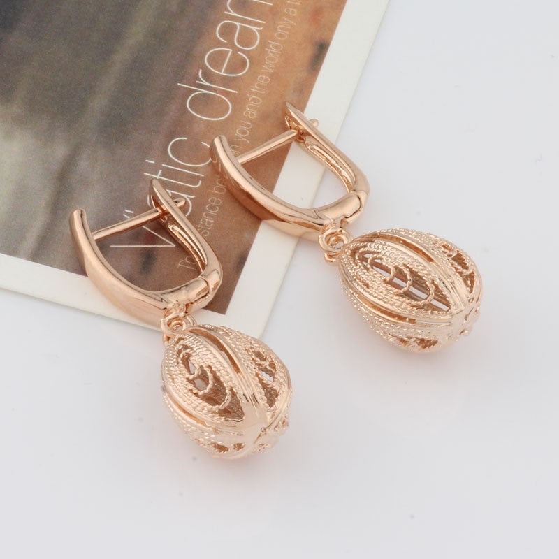 Luxus Damen Klassische Ohrringe Rosegold, tropfenförmige Ohrringe im hohlen Ros5
