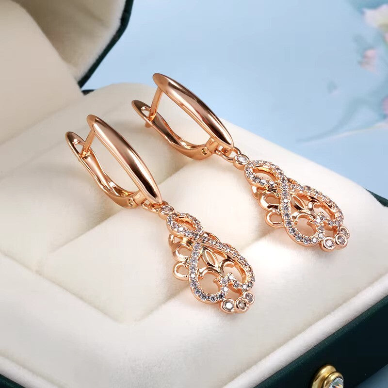 Kristall Blume Baumeln Ohrringe Frauen Natürliche Zirkon 585 Rose Gold5