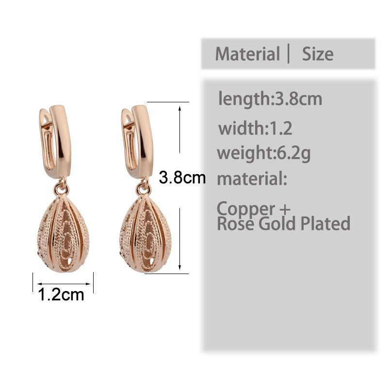 Luxus Damen Klassische Ohrringe Rosegold, tropfenförmige Ohrringe im hohlen Ros1