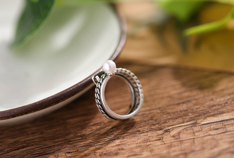 Damen S925 SterlingsilberÖffnungsring, mehrlagiger, diamantbesetzter RetroRin8