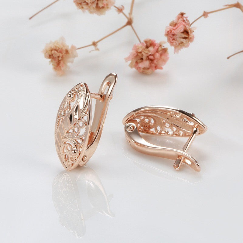 Luxus Damen Ohrringe 585 Rose Gold mit Hohlmuster für Frauen im kalten Stil, Oh8