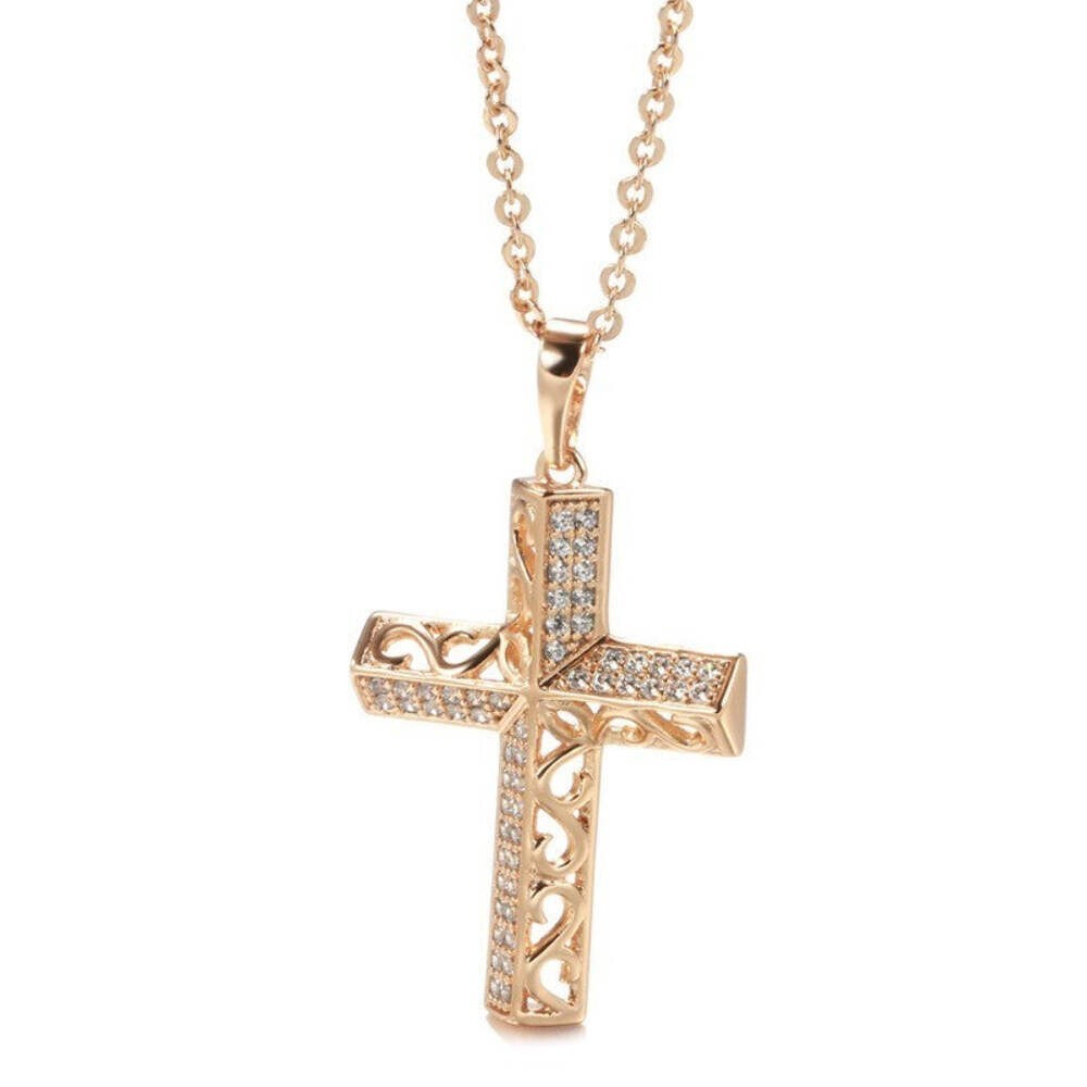 Kreuz Halskette mit Anhänger 585er Rosé Gold Walzgold3