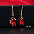 Damen Ogrringe Gold schlichte ovale rote ZirkonOhrringe, vielseitige Ohrringe0