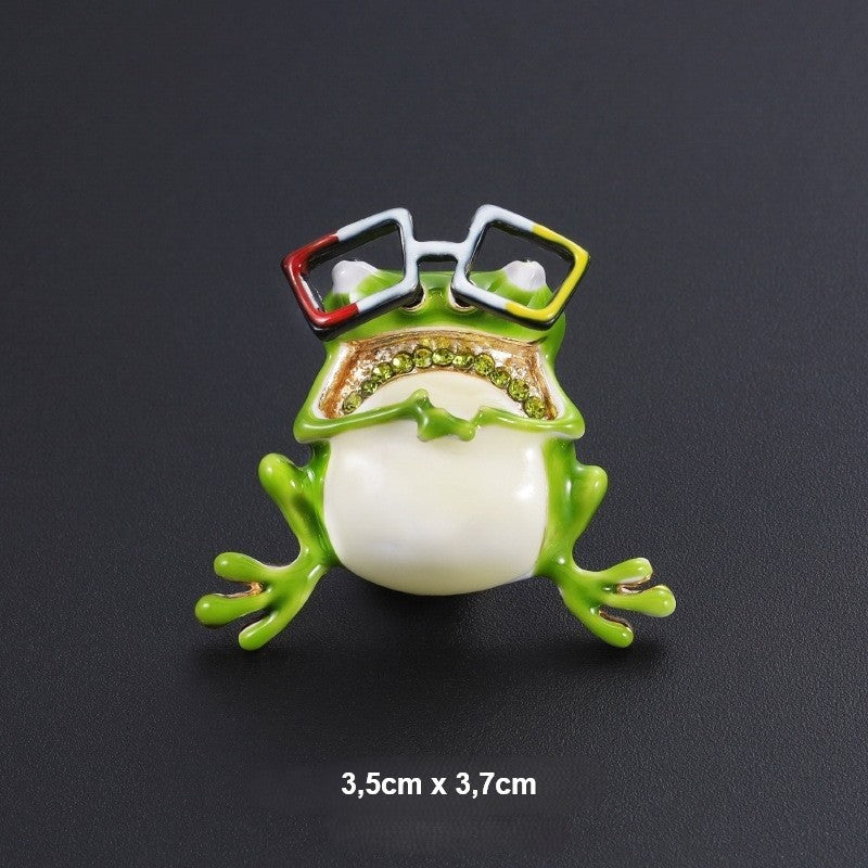 Niedliche Brosche mit öltropfendem Frosch und Brille, CartoonBrosche aus Legier7