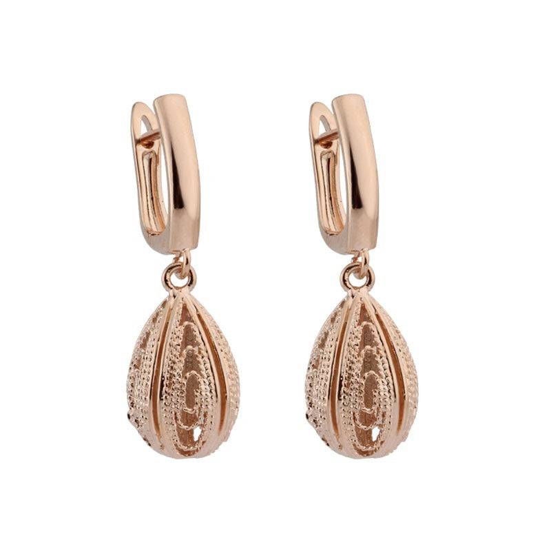 Luxus Damen Klassische Ohrringe Rosegold, tropfenförmige Ohrringe im hohlen Ros2