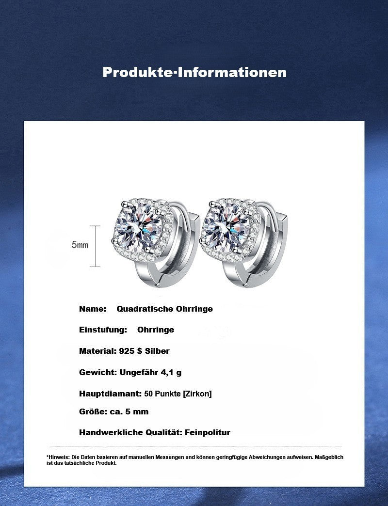 925S Silber Damen Ohrringe Creole 50 Punkte [Zirkon] Quadratische Ohrclips luxur4
