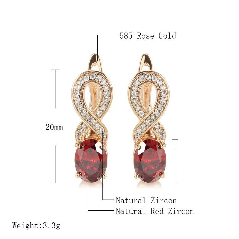 Luxus DamenOhrringe 585RGRose Gold mit Rote AAA Zirkon ohr schnalle Modescmuck2