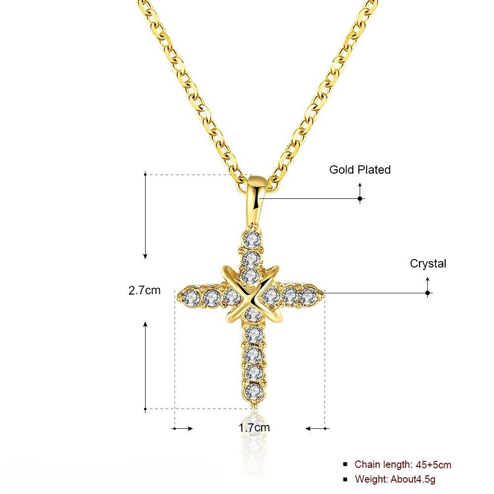 Luxus Damen Kette Kreuz Anhänger Weiß Kristall 18K Vergoldet Kette länge 45+5cm3