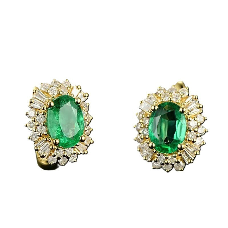 Luxus Ohrringe Creole mit BlumenDesign, oval, grüner Kristall Gold 18K vergold5