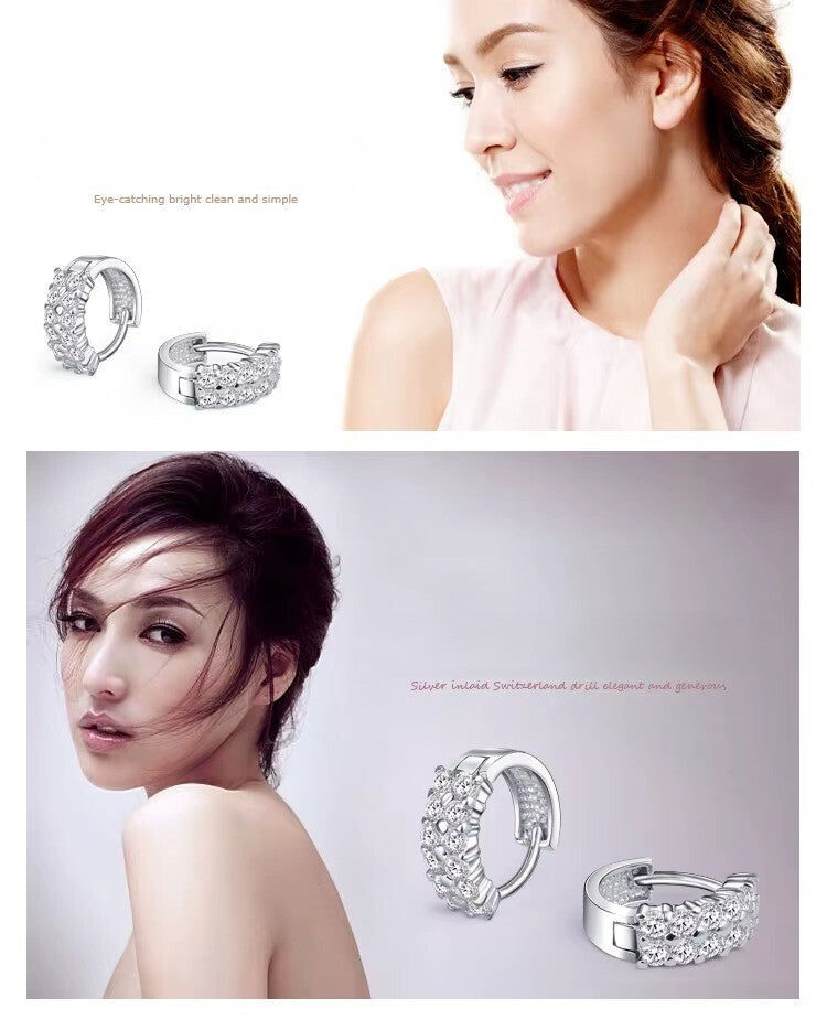 Damen Ohrringe Creolen 925 Sterling Silber Zweireihige Zirkon Hypoallergene Oh6