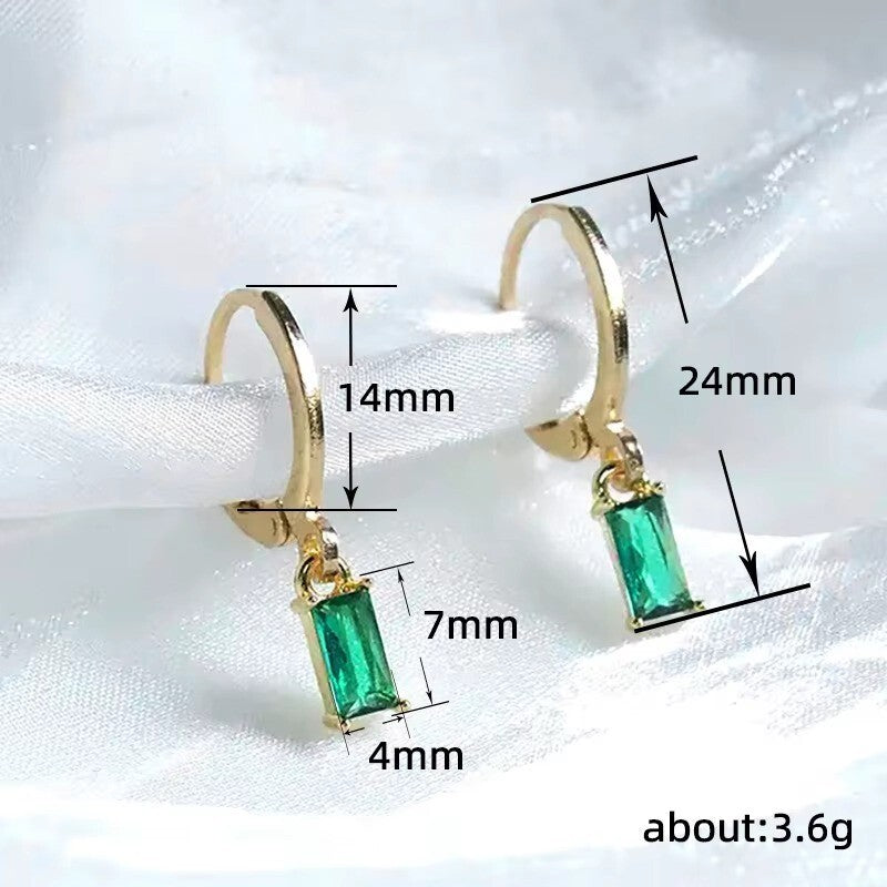 Luxus Ohrringe Creole Zirkonia grüner Kristall Gold 18K vergoldet minimalistis1