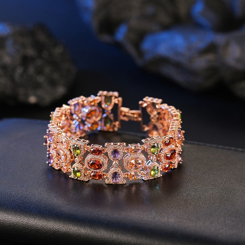 Luxuriöses Damen Armband, Roségold, farbige künstlichen Edelsteinen , Zirkon4