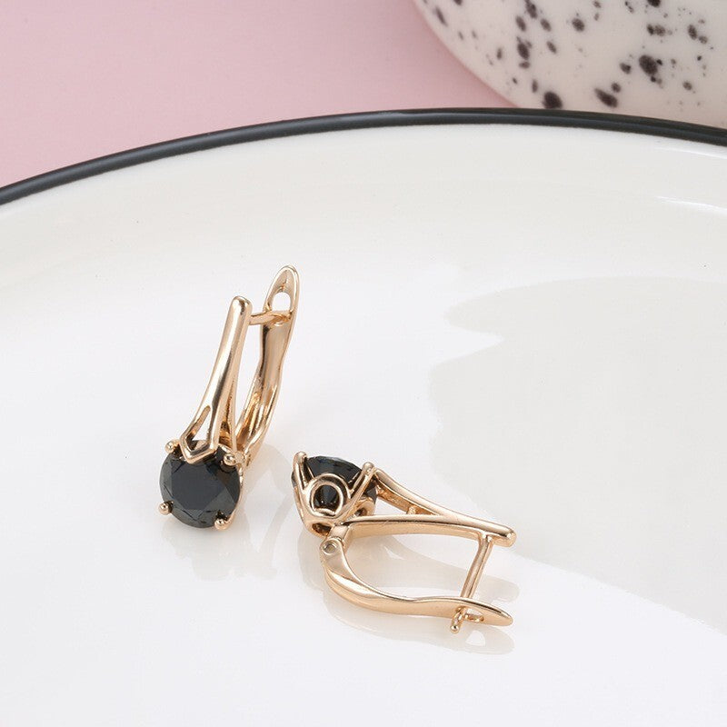 Luxus Damen Ohrringe Schwarze Natürliche Zirkon Clips Ohrringe für Frauen Trend2