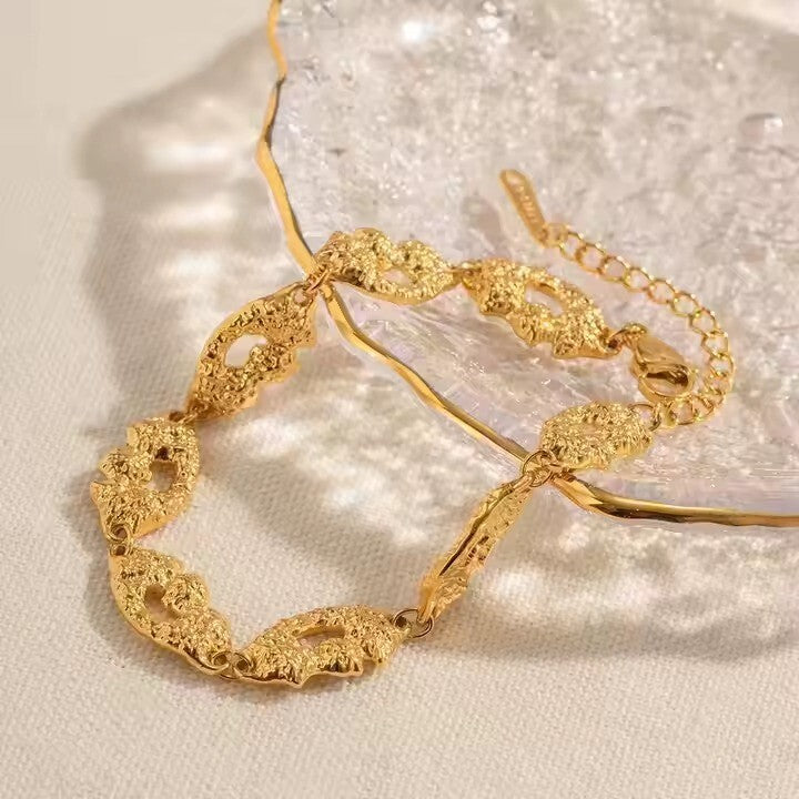 Luxus Damen Armband Edelstahl 18Kvergoldet Armreifen Vulkan Muster unregelmäßige2