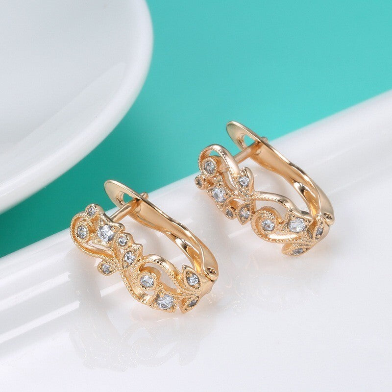 Luxus Ohrringe 585 Rolled Roségold überzogen Blumen CZ für Damen Geschenk8