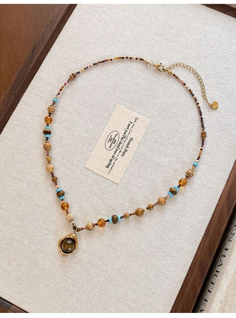 Halskette aus Titanstahl Tigerauge aus Naturstein für Damen, exklusives Design4