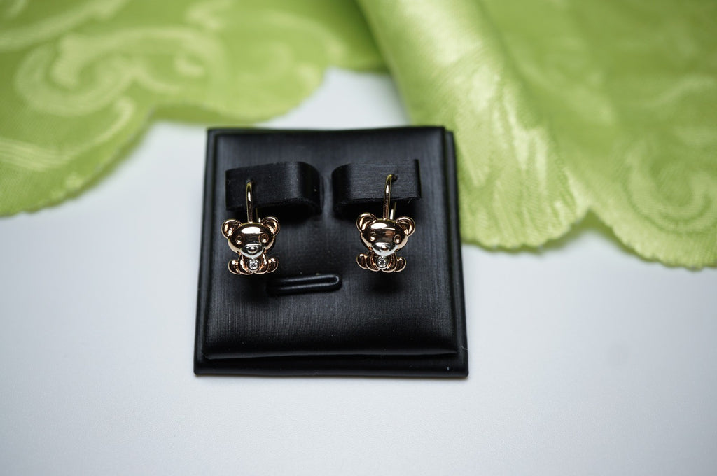 Draht Haken Ohrringe mit Bärenmotiv für Kinder, Zweifarbig Roségold-Plattiert10