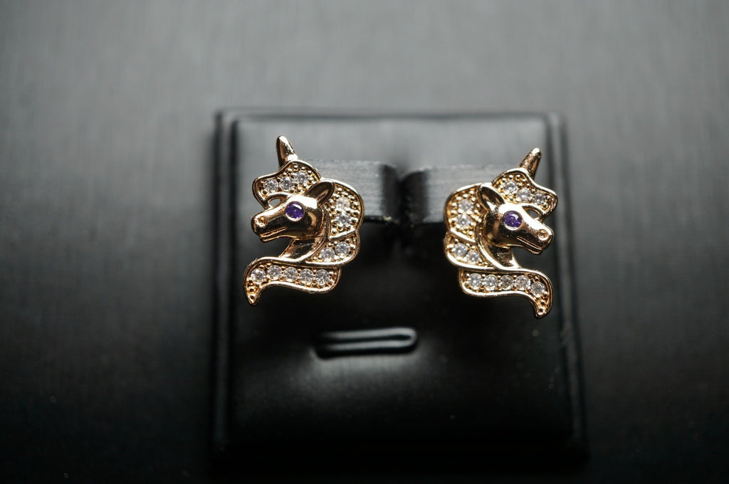 Ohrringe Einhorn Pferde Rose Gold vergoldet Zirkon Mädchen Kinder Damen Ohrhänge9