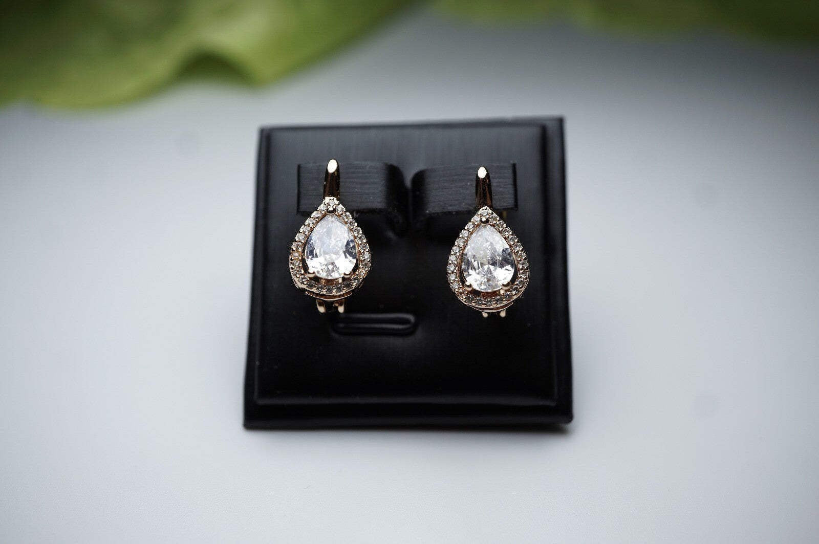 Damen Große Halo-Ohrringe tropfenförmigem Zirkon-Stein mit Roségold (vergoldet)9
