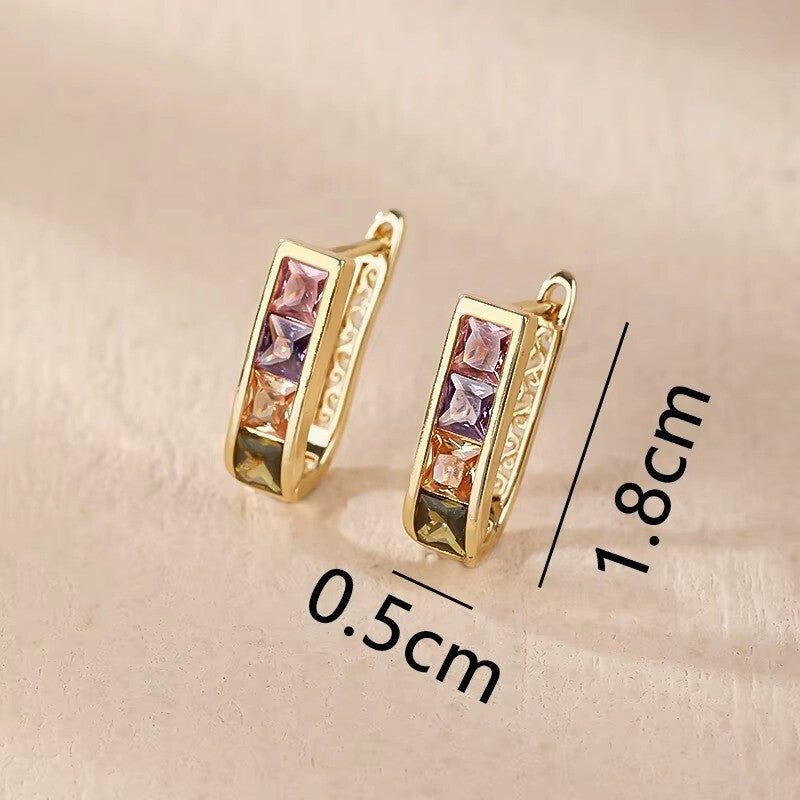 Luxus Damen Frauen HCreolen Ohrringe farbige Zirkonia 18Karat Gold vergoldet2