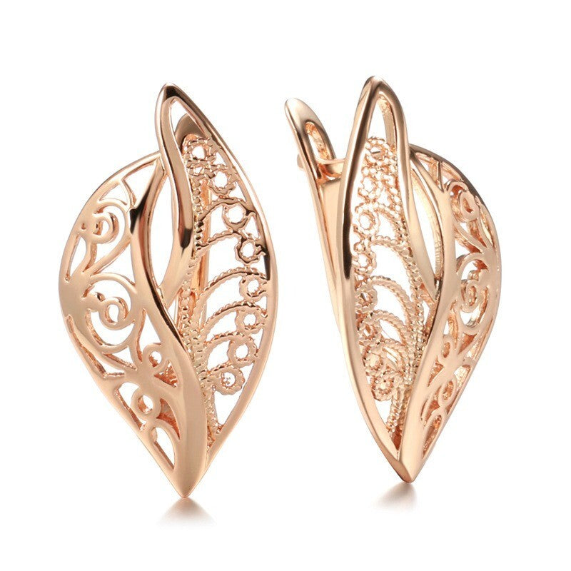 Luxus Damen Blatt Ohrringe 585 Roségold Ohrringe in kaltem Stil einfache2