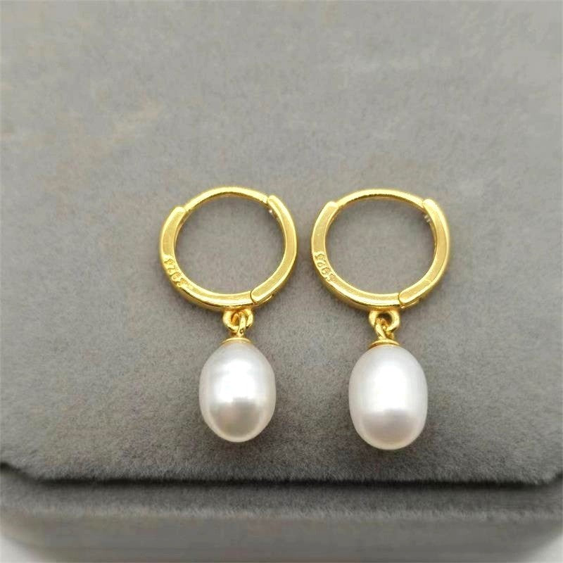 Creole Ohrringe S925S Silber Natürliche Süßwasser Perle Ohrringe6