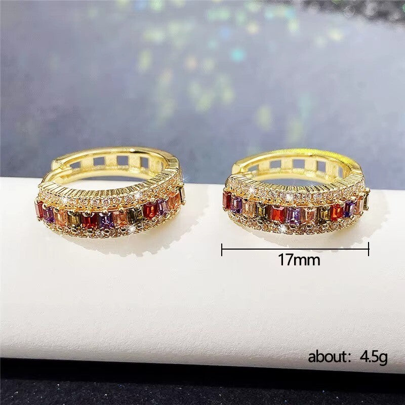 Ohrringe Creole 14K Gold Überzogene farbig Zirkon Huggie Hoop Schmuck Bunte2