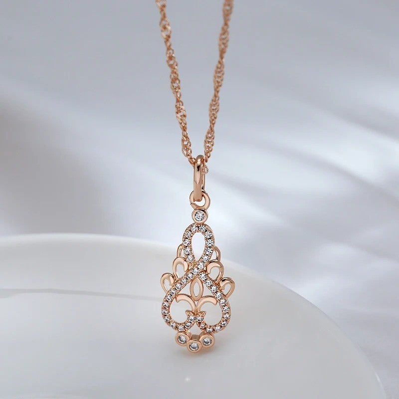 Luxus Damen Halskette mit Anhänger Blume 585er Rosé Gold Walzgold Natürlicher Zi4