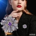 Luxus Damen Silber Brosche Sonnenblumen voller Lila Diamanten corsage temperame0
