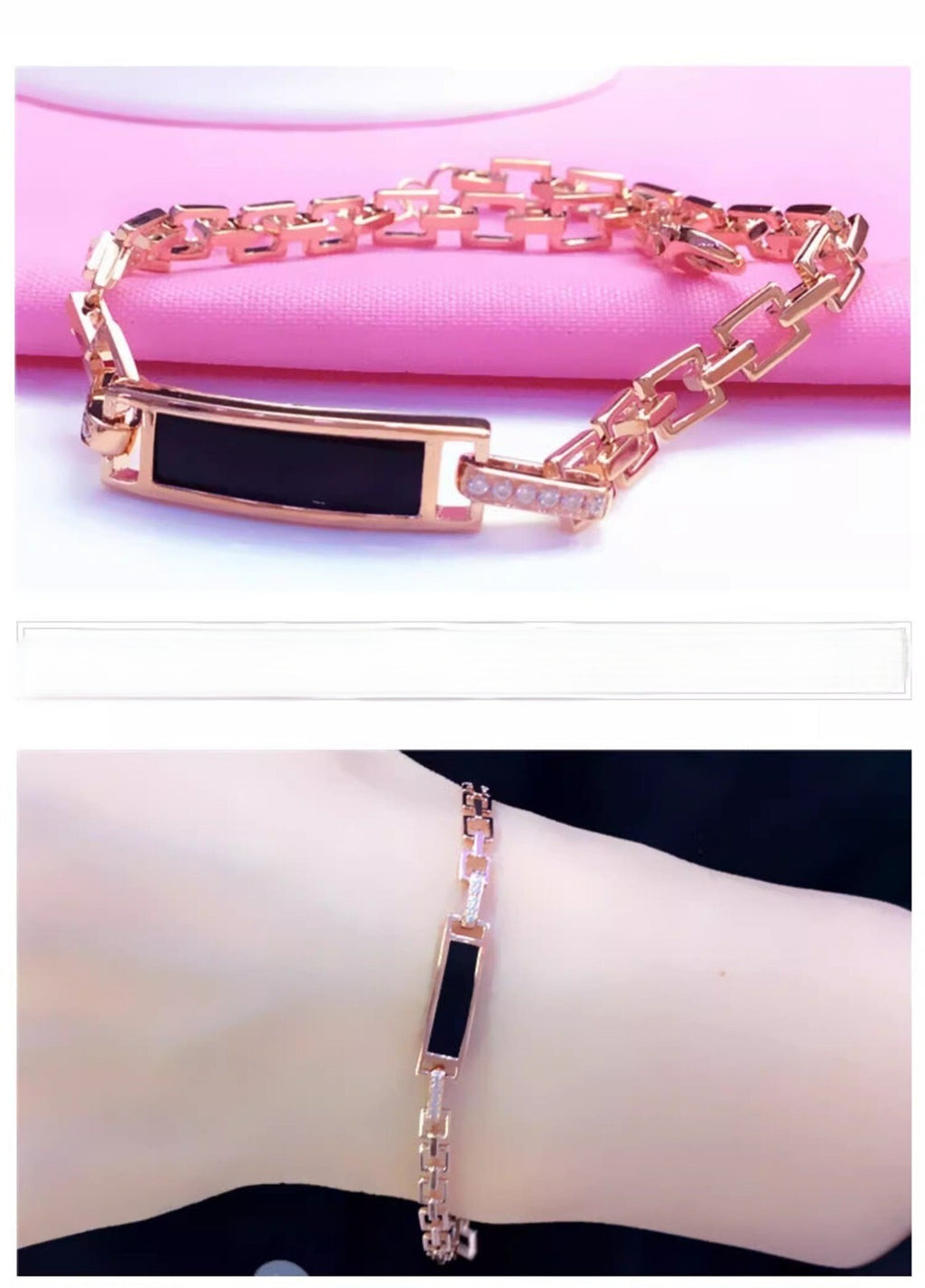 Damen Armband schwarz achat armband rose gold überzogene 17+3cm7