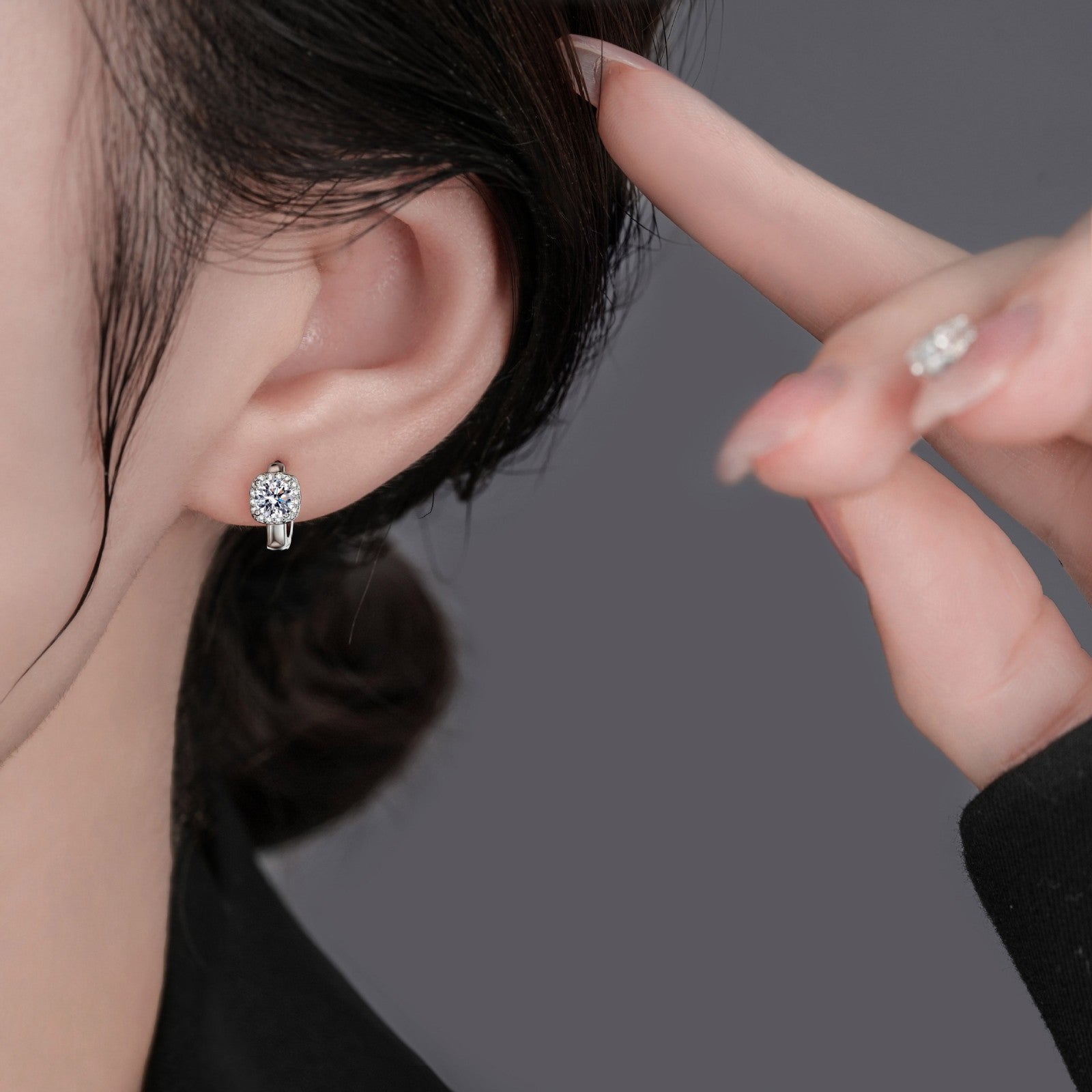 925S Silber Damen Ohrringe Creole 50 Punkte [Zirkon] Quadratische Ohrclips luxur1