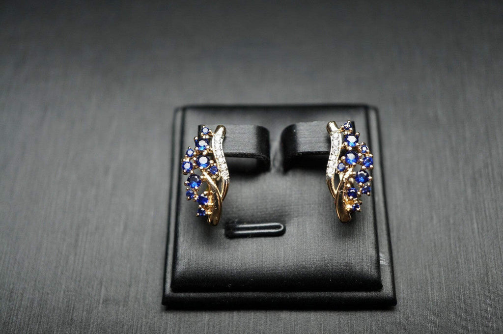 Damen Ohrringe blaue und weiße Blumen mit Zirkonia in Roségold (vergoldet)1