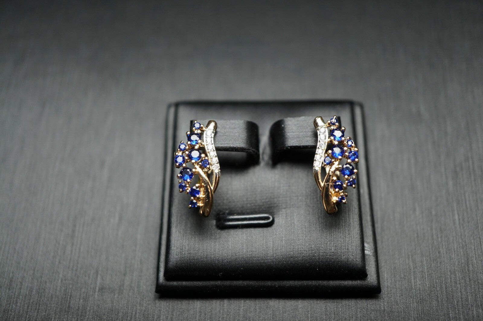 Damen Ohrringe blaue und weiße Blumen mit Zirkonia in Roségold (vergoldet)1