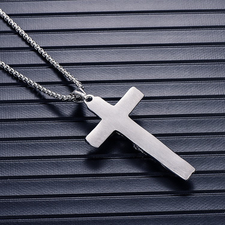 Herren Halskette versilbert Christus Jesus Kreuz Kruzifix Edelstahl Anhänger5
