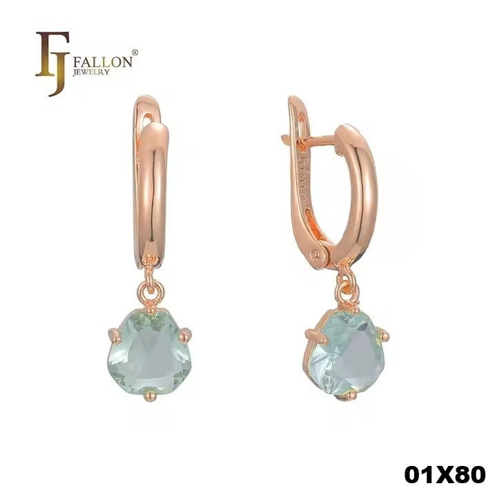 Luxus Damen Ohrringe Creole 585 Rose Gold plattiert Grün Zirkonia 1A ModeSchmu0