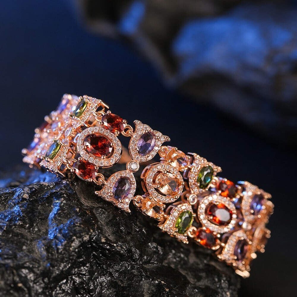 Damen Armband in Roségold mit farbigen künstlichen Zirkonia Steinen0