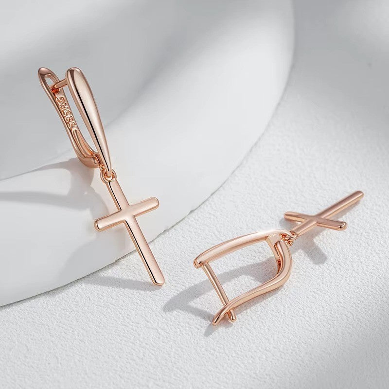 Damen Kreuz Ohrringe 585 Rosé Gold Farbe einfache Kreuz Ohrringe für Frauen3