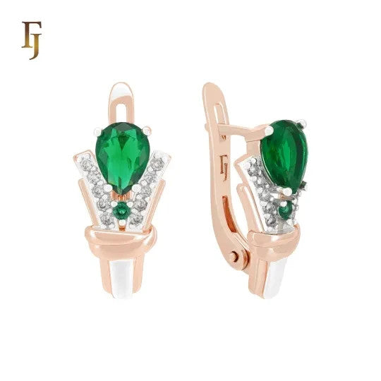 Luxus Damen Ohrringe Zirkon aus Smaragd-Roségold (vergoldet) mit Krappenfassung0