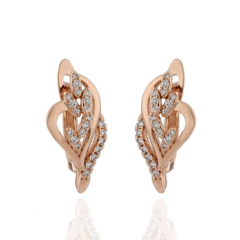 Luxus Damen Ohrringe 585RG Roségold überzogen Blumen Weiß CZ für Damen Geschenk7