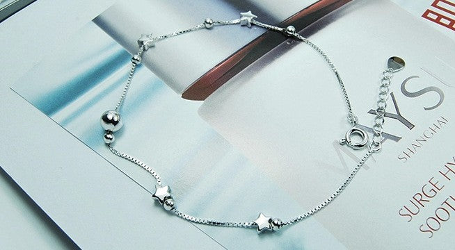 925er Sterling Silber-Fußkettchen, Damen-Fußkettchen mit Stern- und Mond Motiv2
