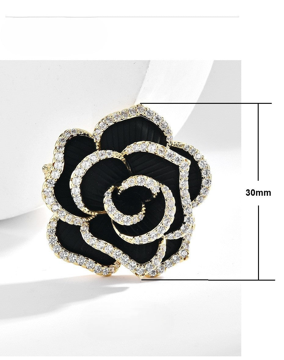 Luxus Damen Brosche Gold Kamelien Brosche,Schwar Hochwertiges weibliches Design4