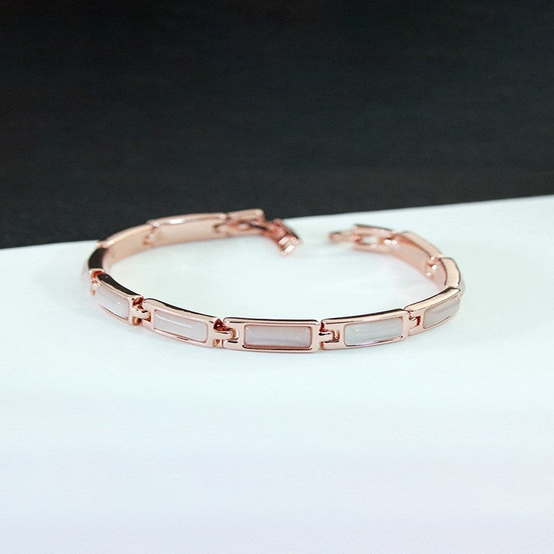 Damen Armband mit Katzenaugenstein in Roségold Messing vergoldet schlichtes 19cm9